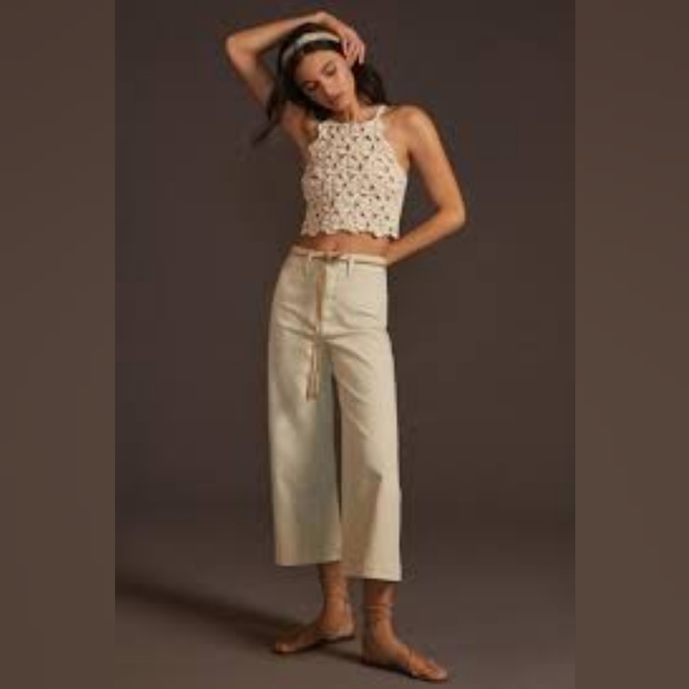 NWOT ANTROPOLOGIE 100% Cotton Unpublished Gemma crop Sailor wide leg jeans Iv…